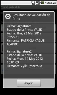 Signature validation from sinadura mobile android client